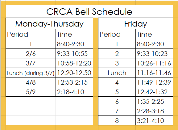 CRCA Bell Schedule